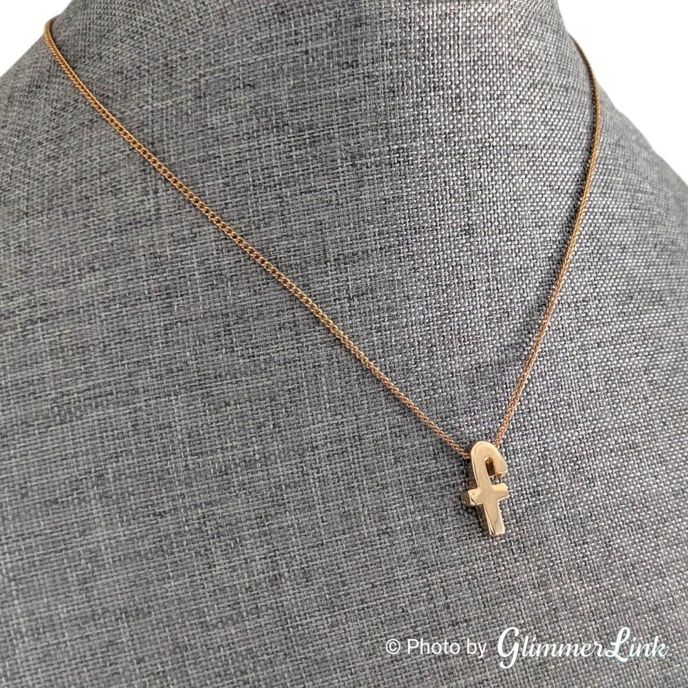 Vintage Gold Tone Letter F Pendant Necklace Initial Charm 16 Inch Chain - Picture 6 of 11